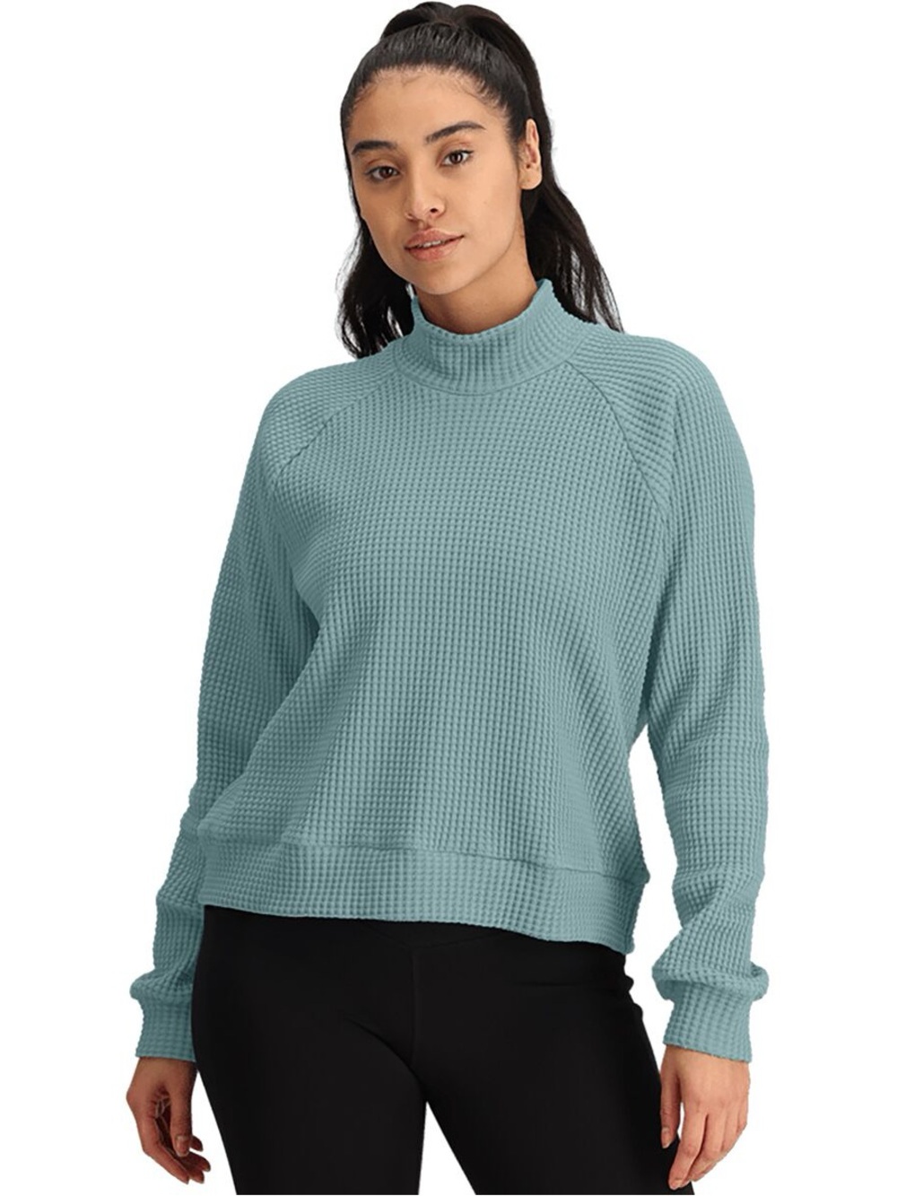 The North Face Women's Waffle Mock Neck Pullover - Light Blue